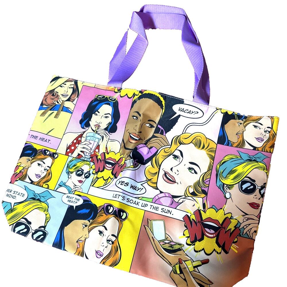 NEW Estee Lauder Beach Please Fabric Graphic Beach Comics Tote‎ Bag 16x17